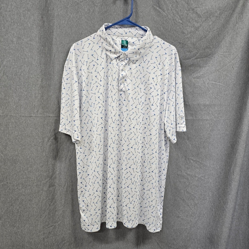 Pro Tour Polo Shirt Coolplay Mens XL Golf White Blue Flag Print Performance